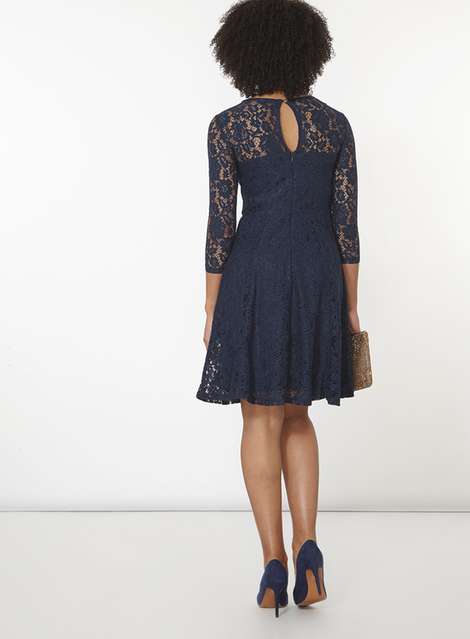 Navy Long Sleeve Fit and Flare Dress
